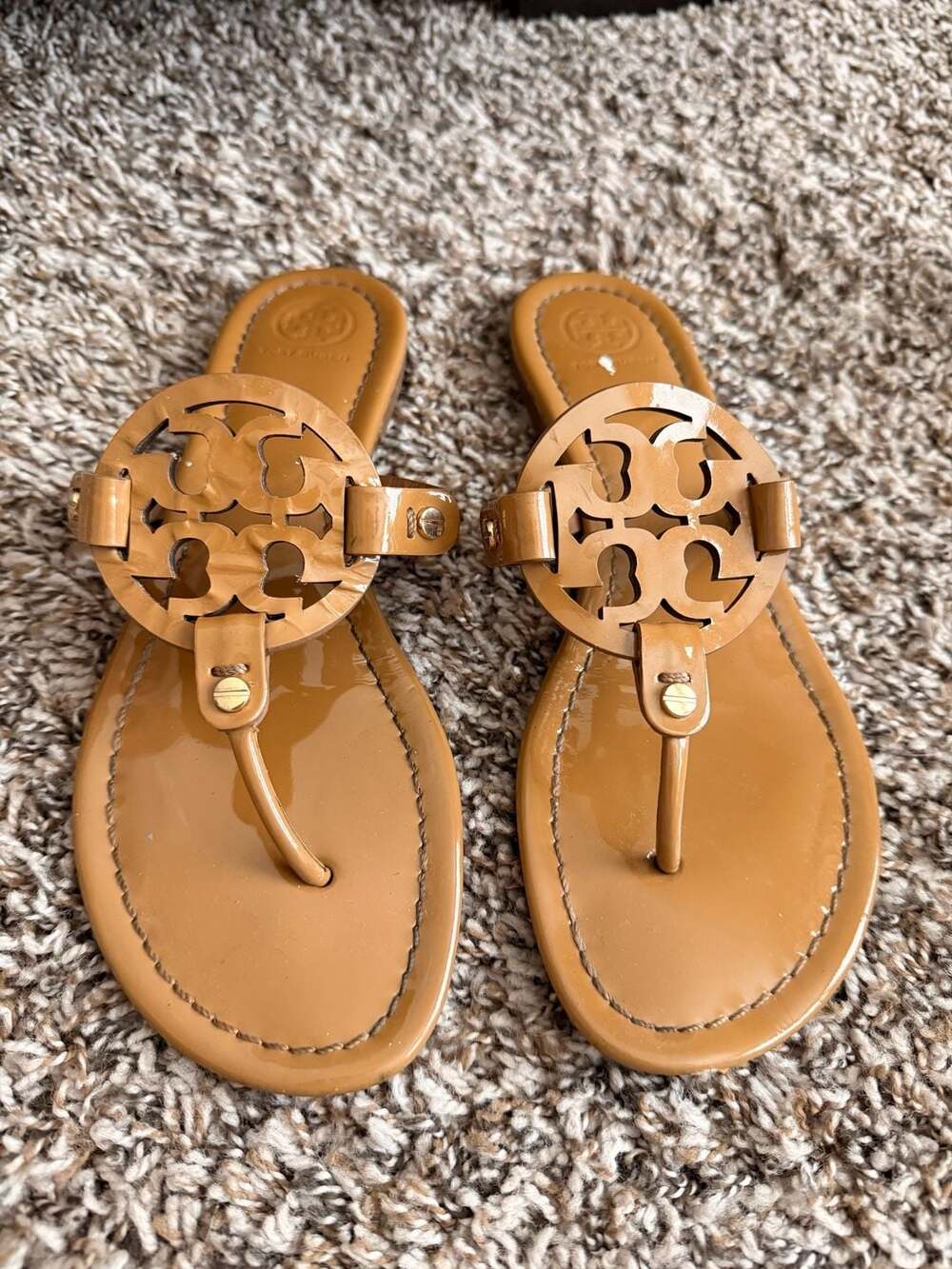 Tory Burch Miller Patent Leather Sandal Tan Size 8M